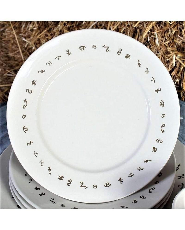 Ivory western dinnerware with painted dark brown brands - Your Western Decor