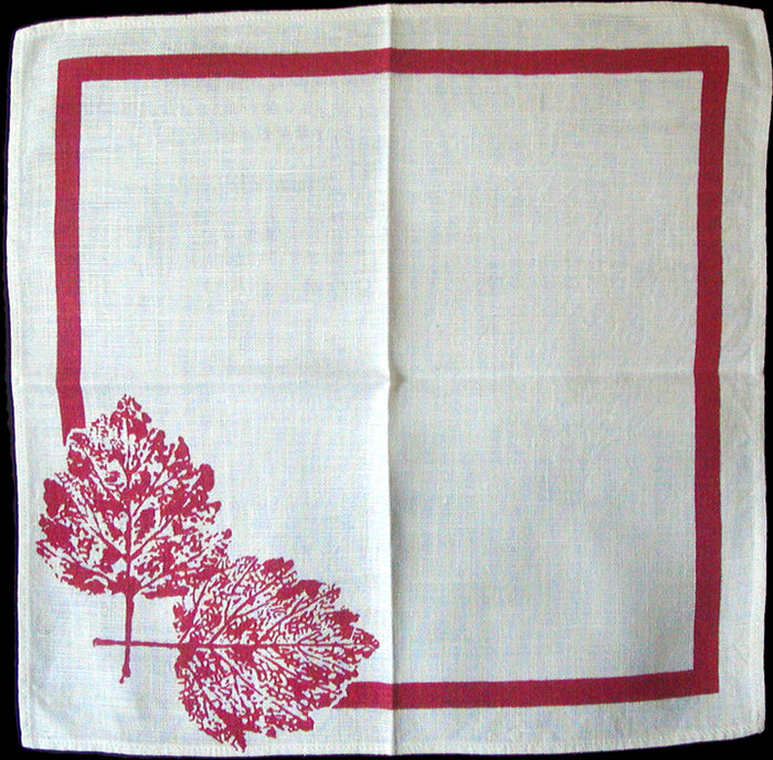 Red Leaves Vintage Linen Napkins Set of 3
