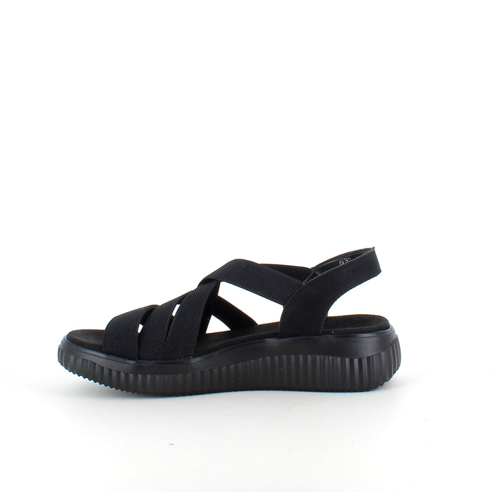 Remonte sandal i svart för dam – bred läst, elastiska remmar & fast hälrem
