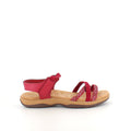 Röd sandal med elastiska remmar och kardborre – feminin och flexibel