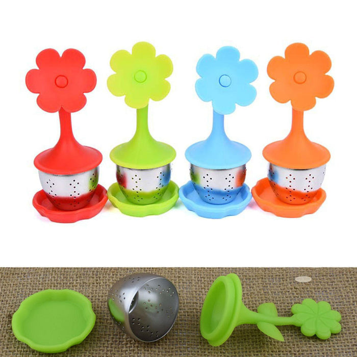 Silicone and Stainless Steel Flower Tea Infuser with Drip Tray 4 Piece - Eucalyptus And Sage | Tea, Coffee, Mug, and Cup products for men and women of all ages