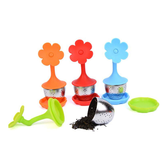 Silicone and Stainless Steel Flower Tea Infuser with Drip Tray 4 Piece - Eucalyptus And Sage | Tea, Coffee, Mug, and Cup products for men and women of all ages