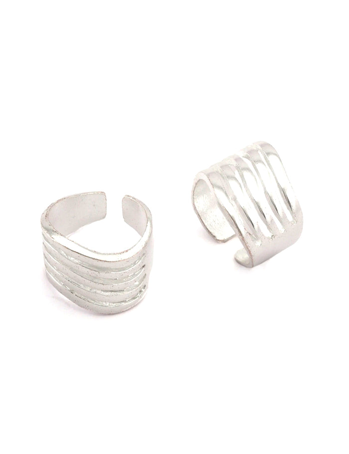 Silver Plated Brass Waves Adjustable Ring
