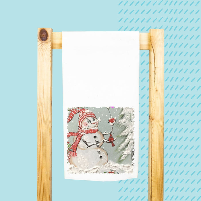 Snowman with Redbird Tea Towel