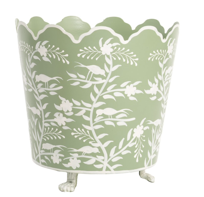 Soft Green and White Scalloped Footed Planter by The Enchanted Home