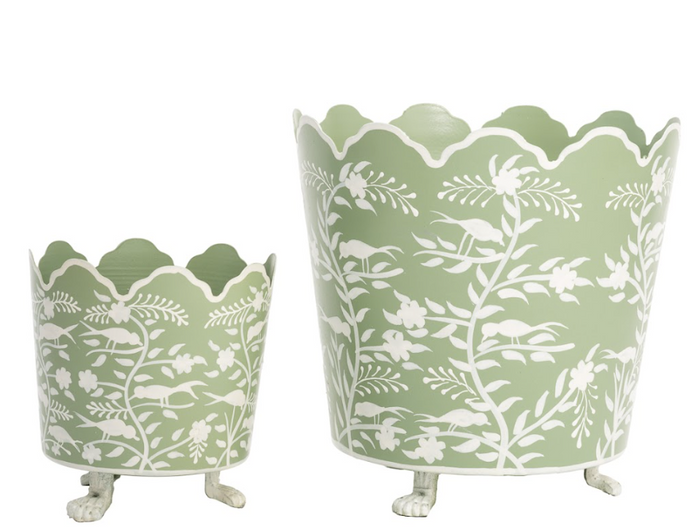 Soft Green and White Scalloped Footed Planter by The Enchanted Home