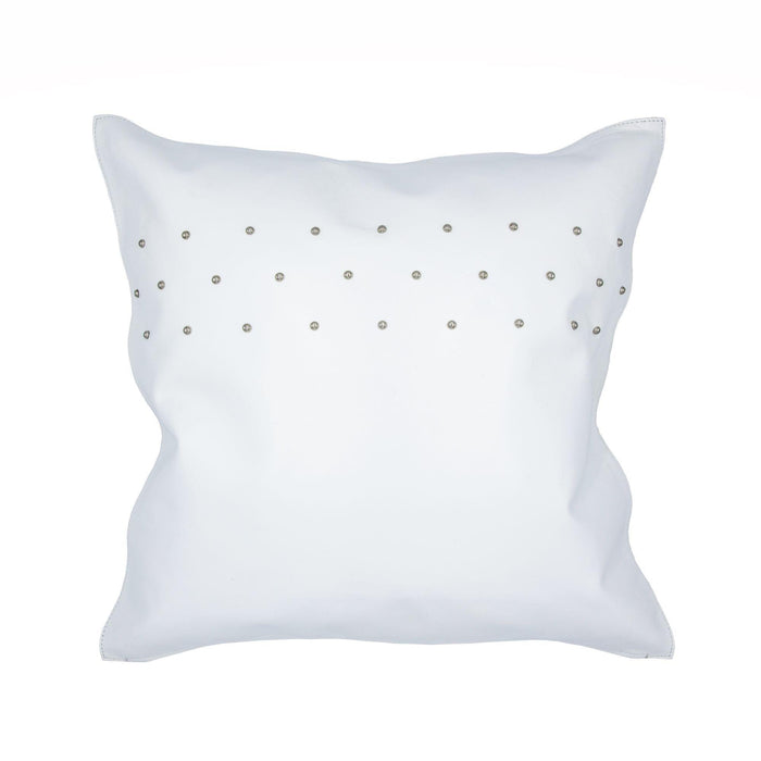 Studded White Leather Throw Pillow