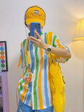 Summer Vertical Striped Short-Sleeve Chiffon Shirt