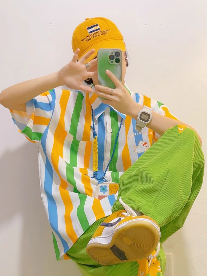 Summer Vertical Striped Short-Sleeve Chiffon Shirt
