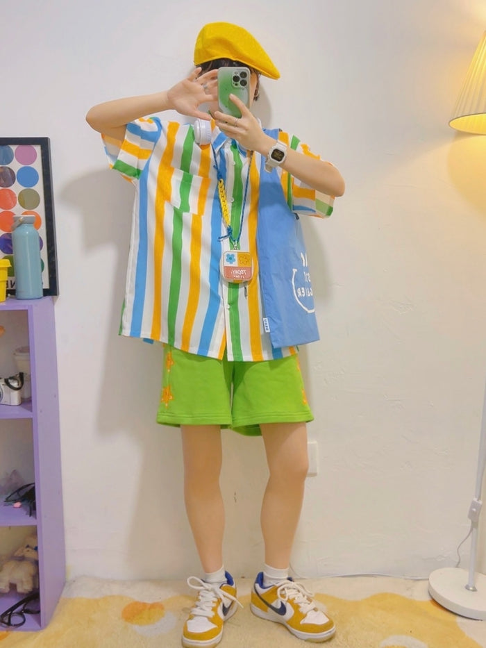 Summer Vertical Striped Short-Sleeve Chiffon Shirt