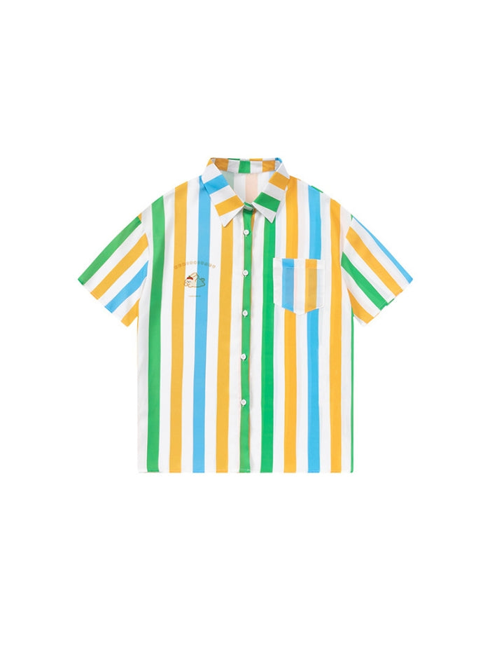 Summer Vertical Striped Short-Sleeve Chiffon Shirt