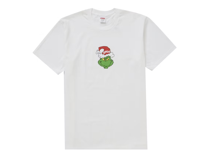 White Supreme Grinch Tee from Fall/Winter 2024 collection featuring iconic character design
