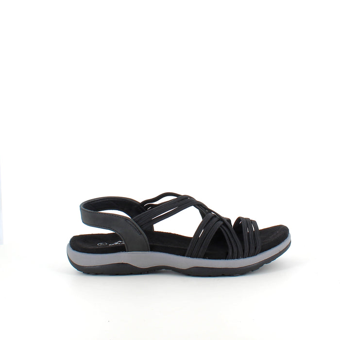 Svart sandal med elastiska remmar – klassisk modell med mjuk skumsula