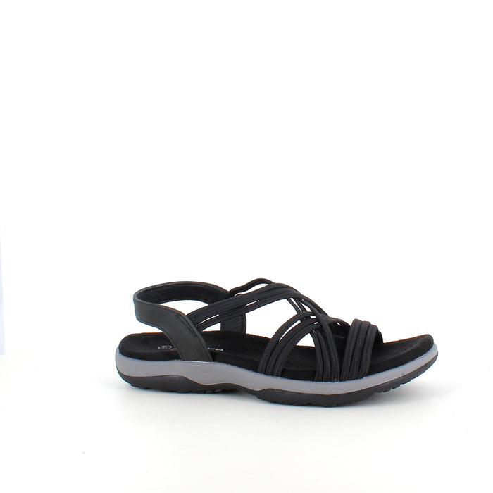 Svart sandal med elastiska remmar – klassisk modell med mjuk skumsula