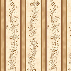 Tan Decorative Scroll Stripe- Amazing Grace