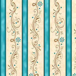 Teal Decorative Scroll Stripe- Amazing Grace