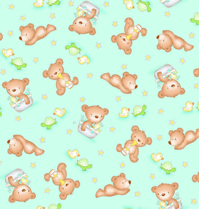 Teddy Bears and Stuff Light Green Flannel