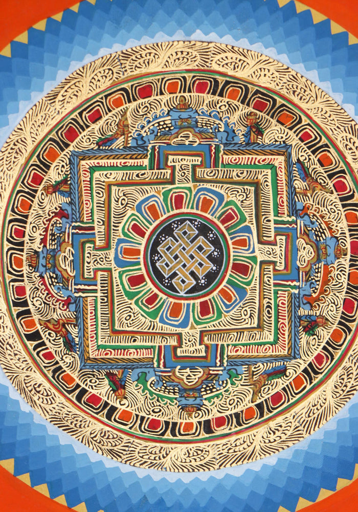 Close view of Round Mandala  Thangka  painted by the skilled artisans of Nepal
