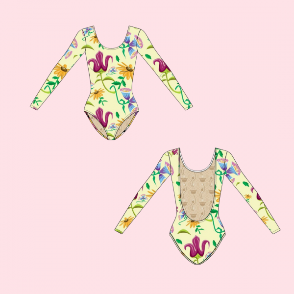 Valeria One Piece High Leg Long Sleeve One Piece Printed