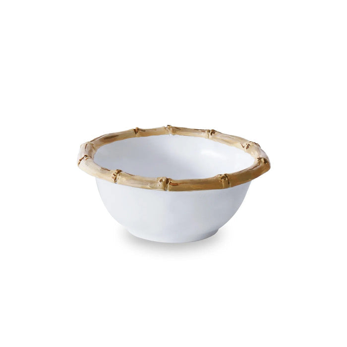 Beatriz Ball Vida Bamboo Small Dip Bowl — White dip bowl with bamboo-pattern rim isolated on white