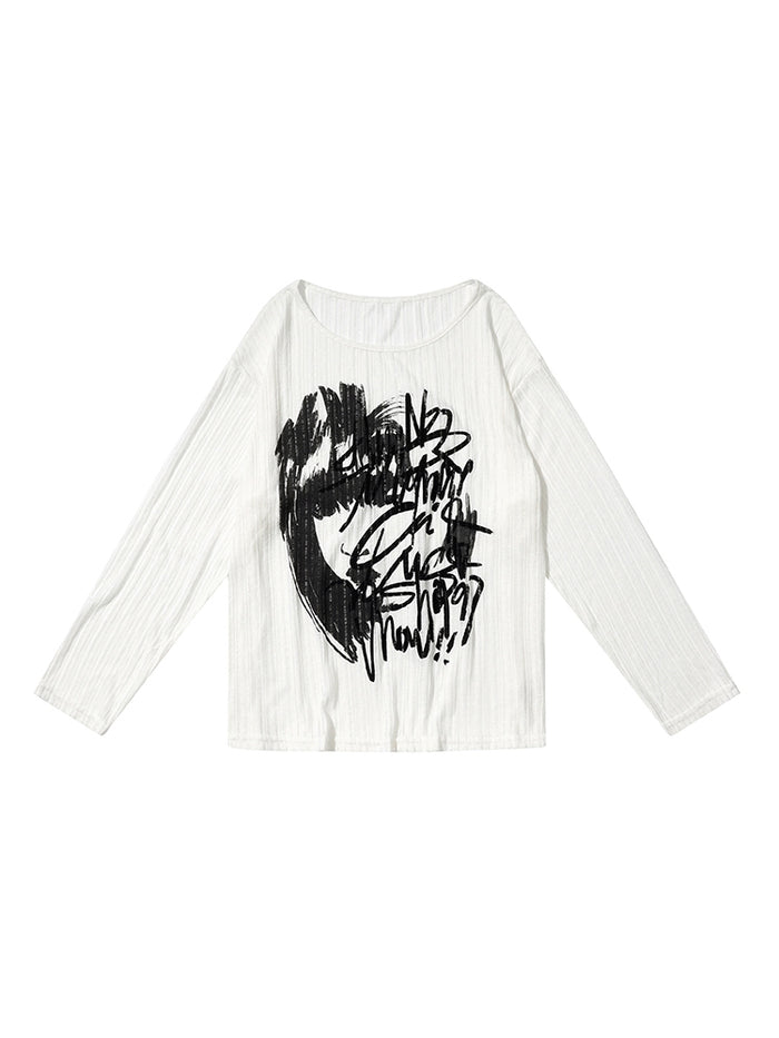 White Graffiti Print Summer Base Shirt