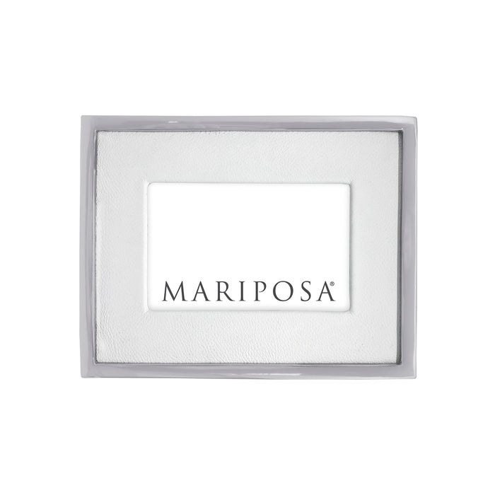 White Leather with Metal Border 4x6 Frame