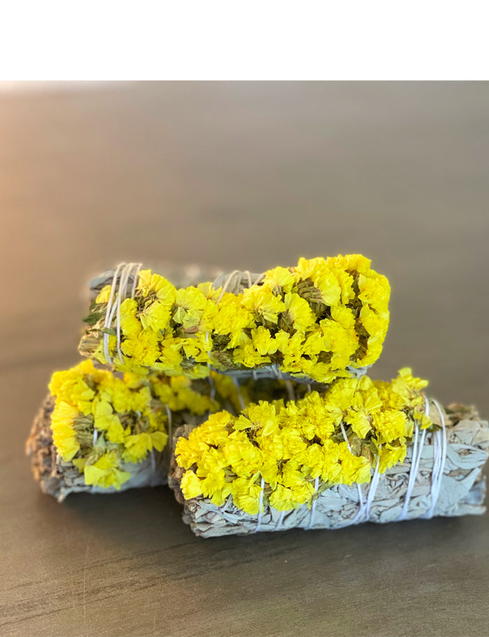 White Sage Smudge Stick with Yellow Flowers