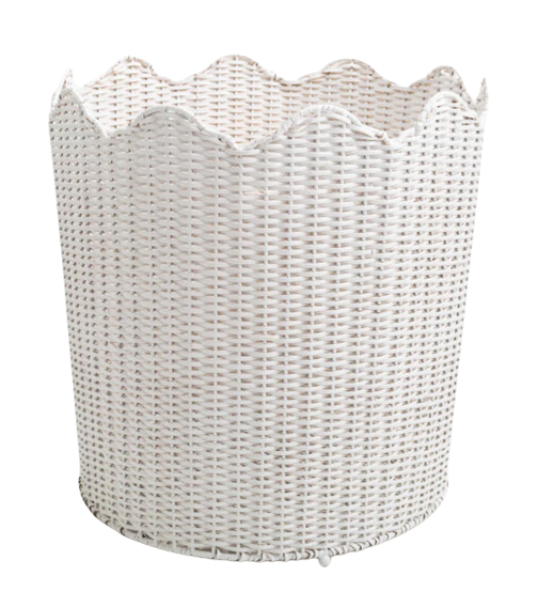 White Scalloped Wicker Floor Planter by The Enchanted Home