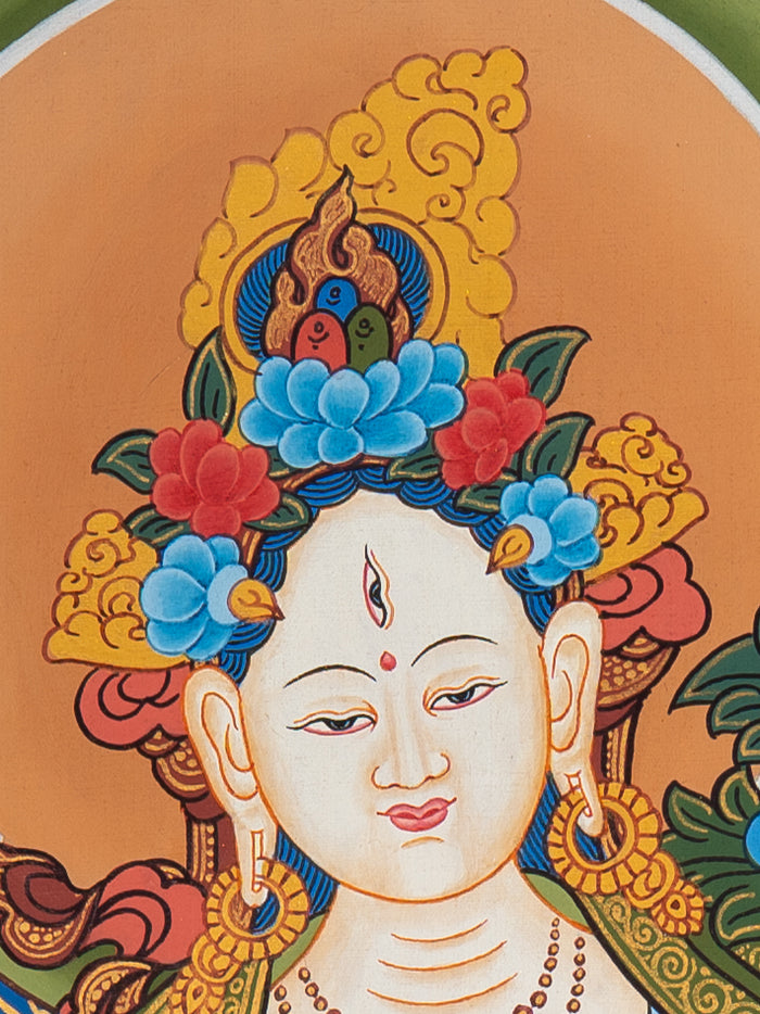 White Tara Thangka Painting  - Sacred Tibetan Art