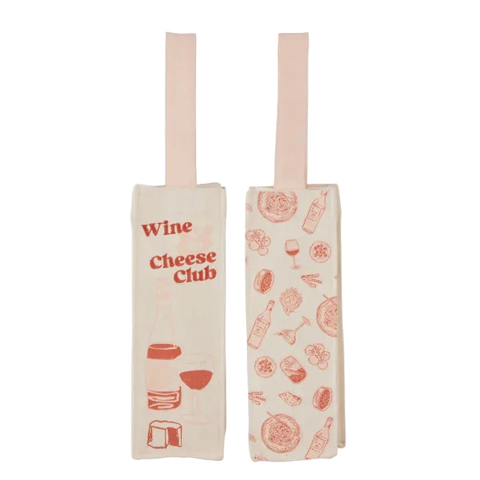 Wine Cheese Club Cotton Bottle Bag