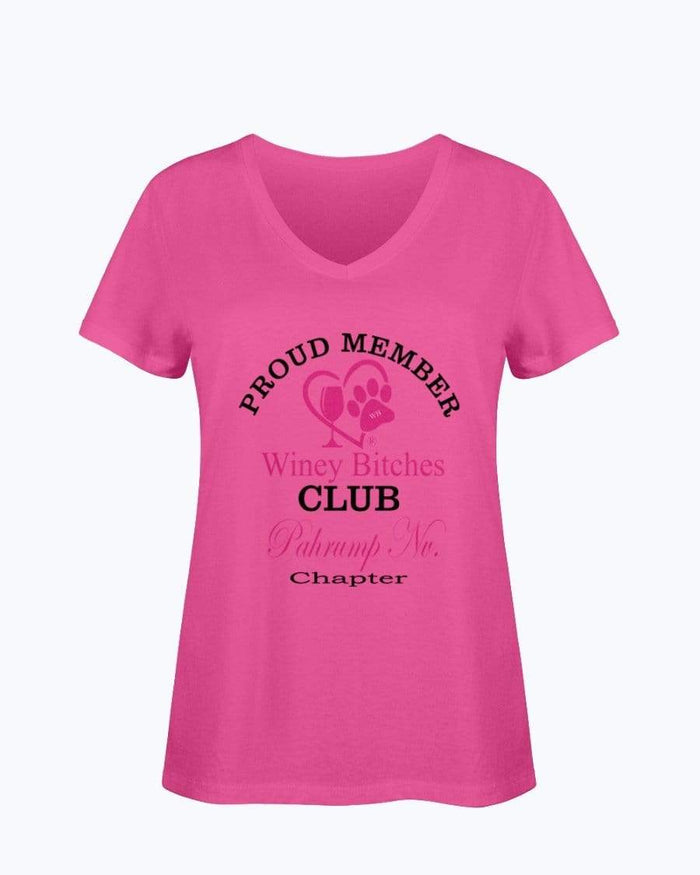 Shirts Cyber Pink / S Winey Bitches Club Proud Member- Pahrump Nv Chapter Ladies HD V Neck T WineyBitchesCo