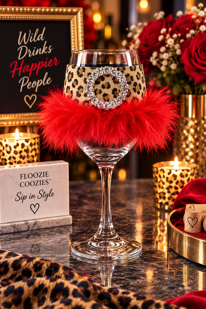 Winey Bitches Co "Red Leopard" Jeweled  Floozie Coozie ™
