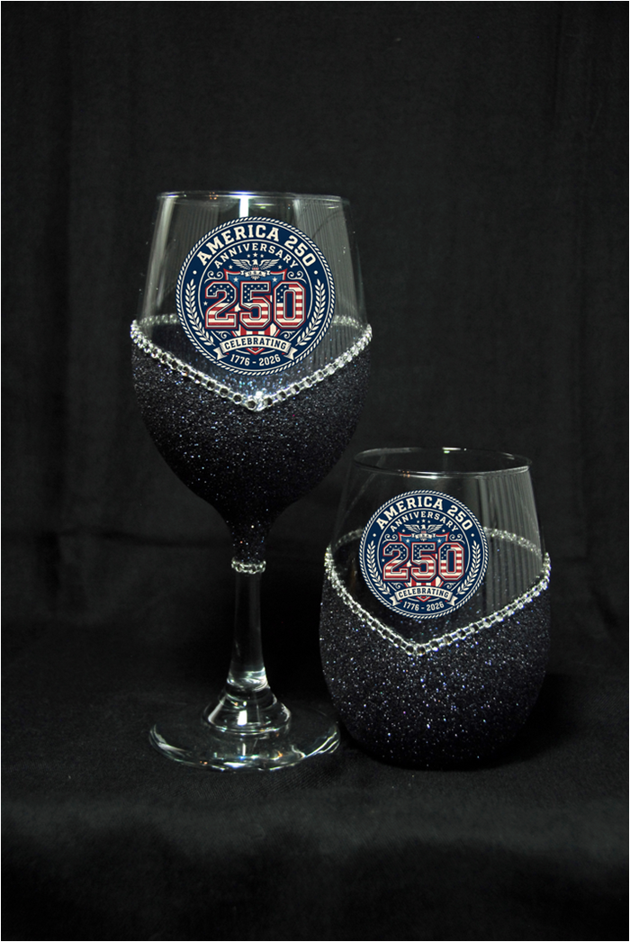 Winey Bitches Co Round USA 250 Year Anniversary Glitter Glasses