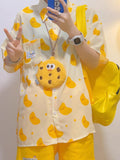 Yellow Chiffon Short-Sleeve Shirt for Summer
