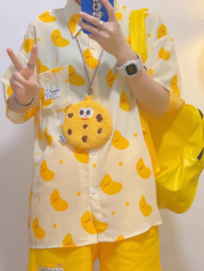 Yellow Chiffon Short-Sleeve Shirt for Summer