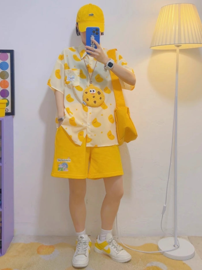 Yellow Chiffon Short-Sleeve Shirt for Summer