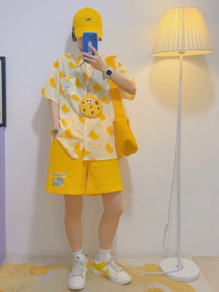 Yellow Chiffon Short-Sleeve Shirt for Summer